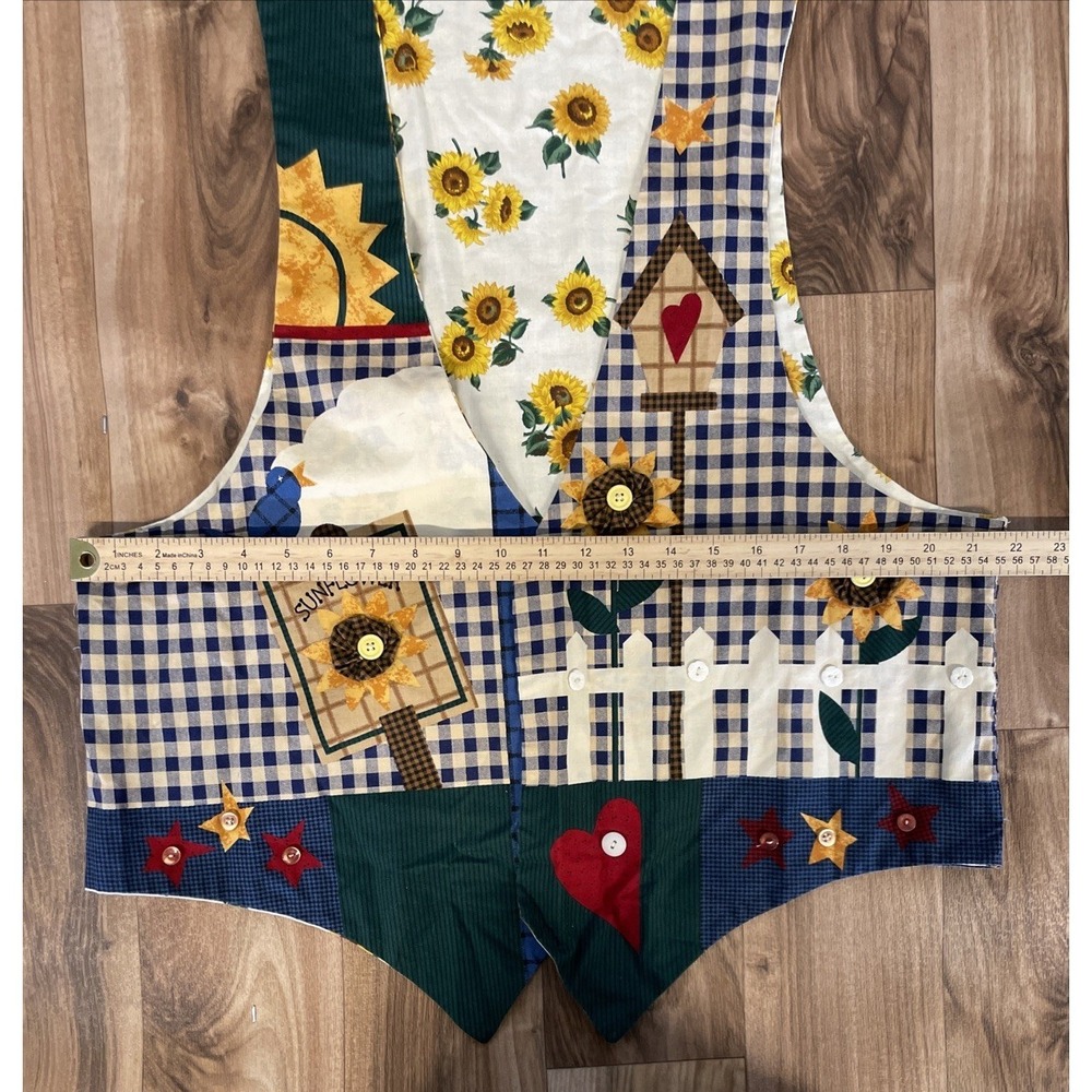 Vintage Sunflower Garden Vest Womens Large Blue Yellow Country Cottagecore 90s - Picture 4 of 5